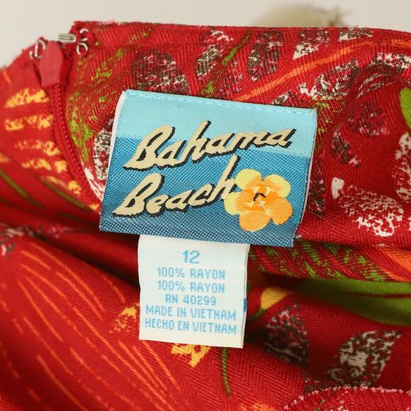 BAHAMA BEACH Hawaiian V-Neck Tank Dress 12 Red Floral Vacay Travel Coastal B29 - Picture 5 of 5